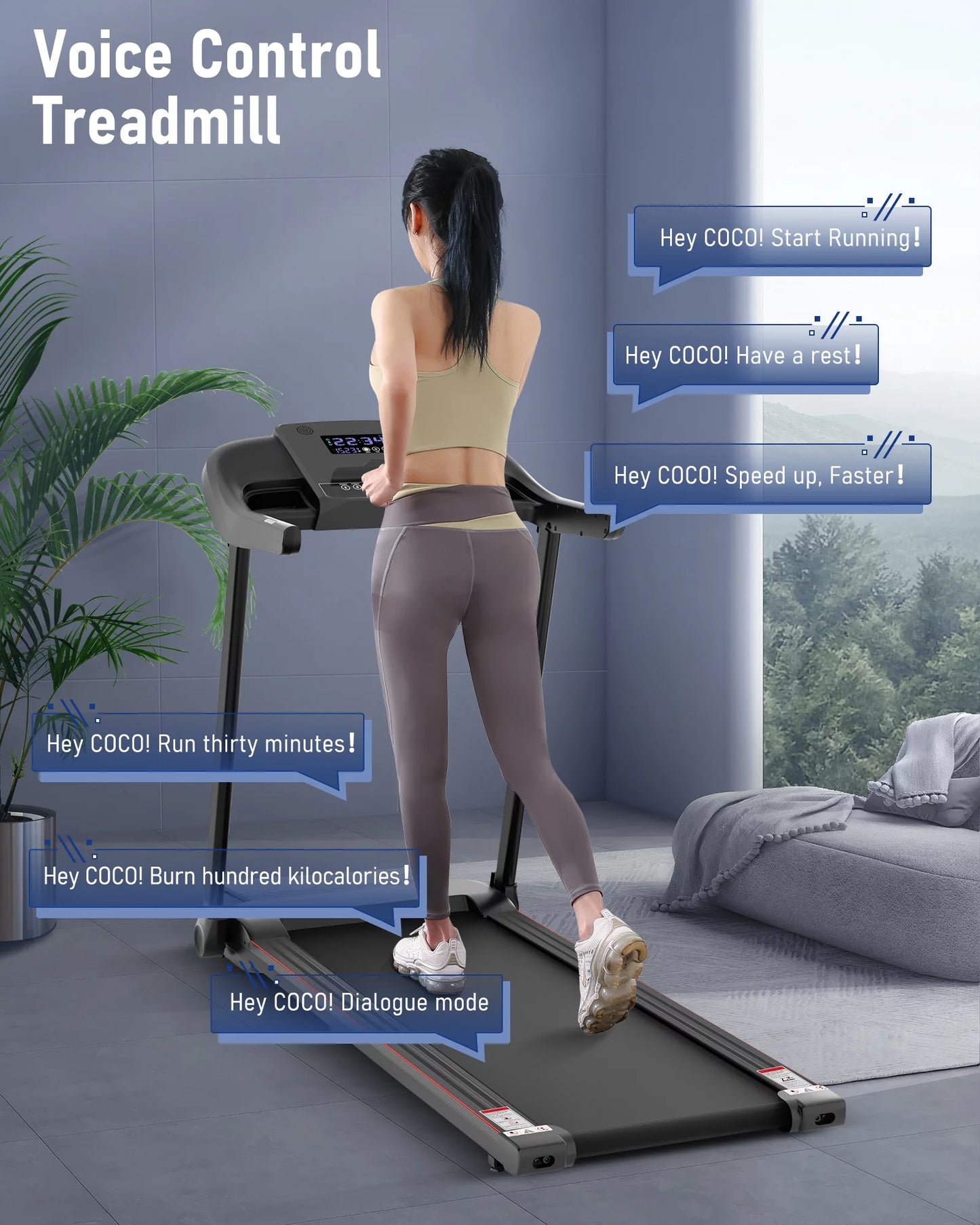 Treadmill Folding Electric Treadmill Bluetooth Voice Control Exercise Treadmill for Home Office Speed Range of 0.5-7.5 Mph