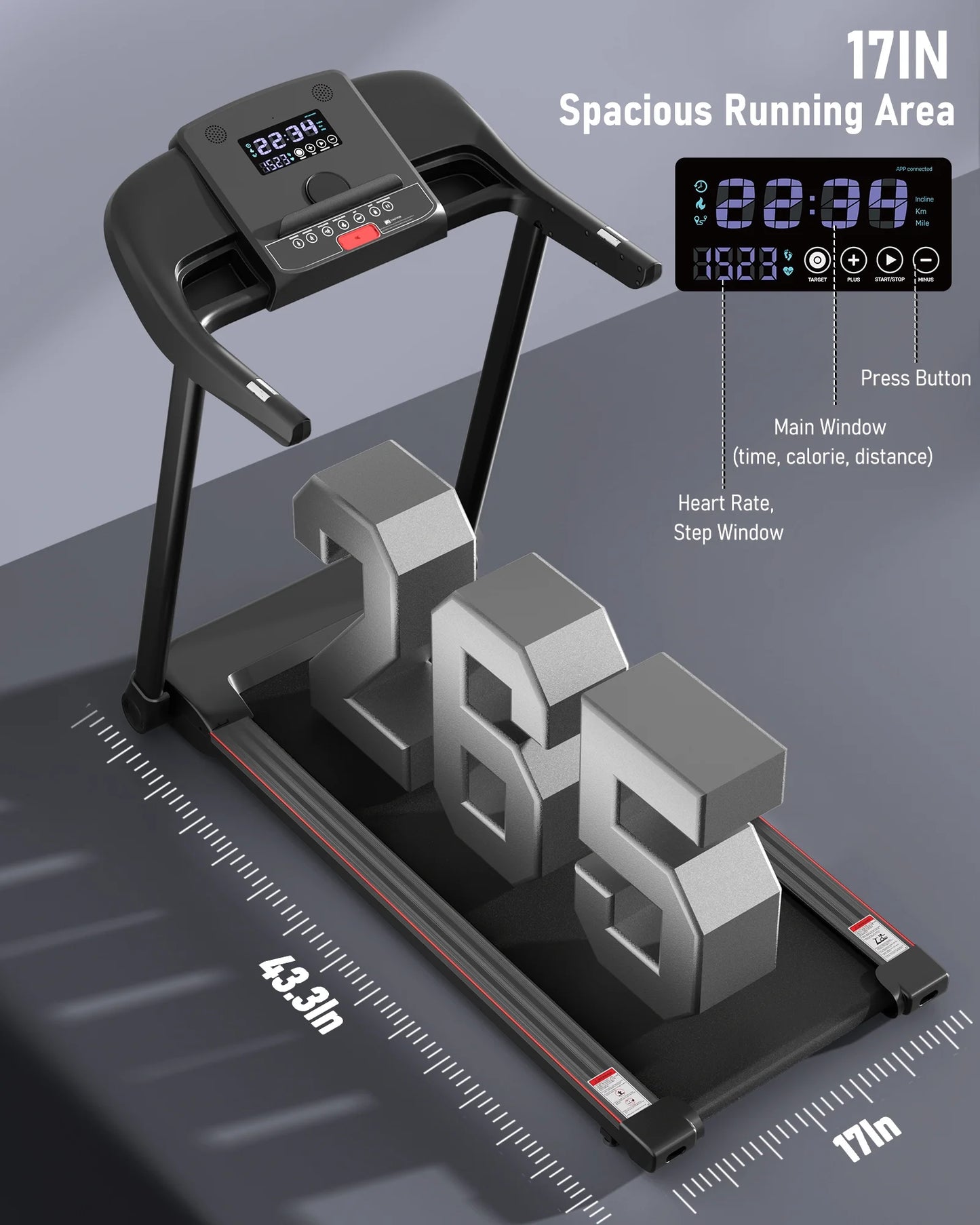Treadmill Folding Electric Treadmill Bluetooth Voice Control Exercise Treadmill for Home Office Speed Range of 0.5-7.5 Mph